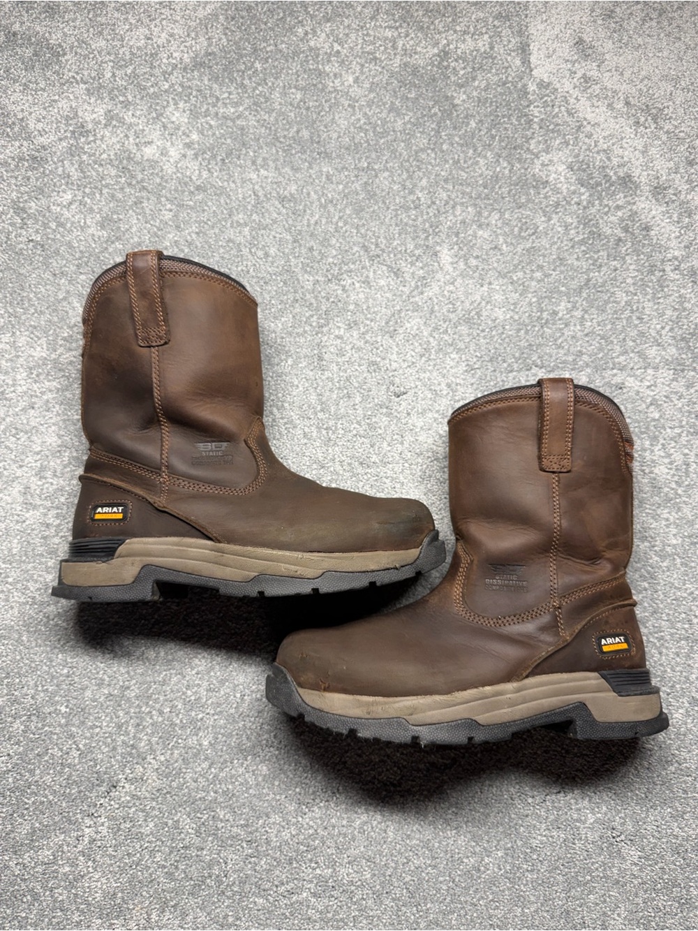 Ariat Brown Leather Pull-On Work Boots for Men